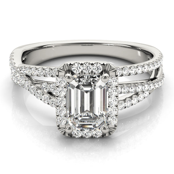 Halo Multi Row Twist Emerald Cut Engagement Ring - Elgrissy Diamonds