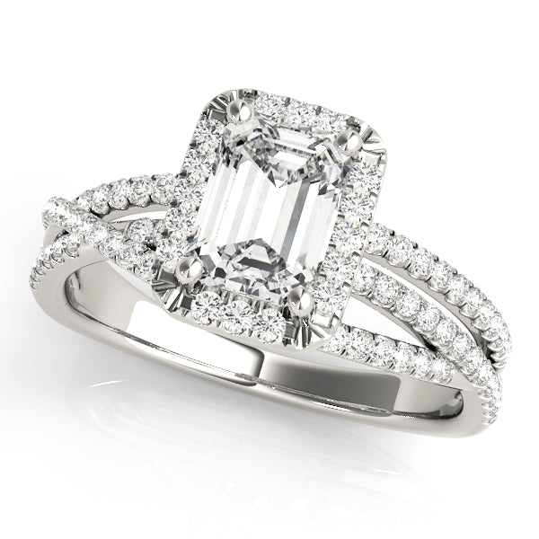 Halo Multi Row Twist Emerald Cut Engagement Ring - Elgrissy Diamonds