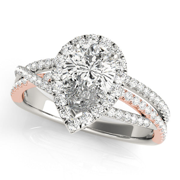 Multi Free Row Halo Pear Shape Engagement Ring - Elgrissy Diamonds