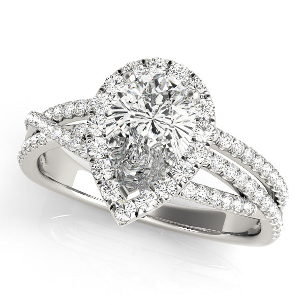 Multi Free Row Halo Pear Shape Engagement Ring - Elgrissy Diamonds