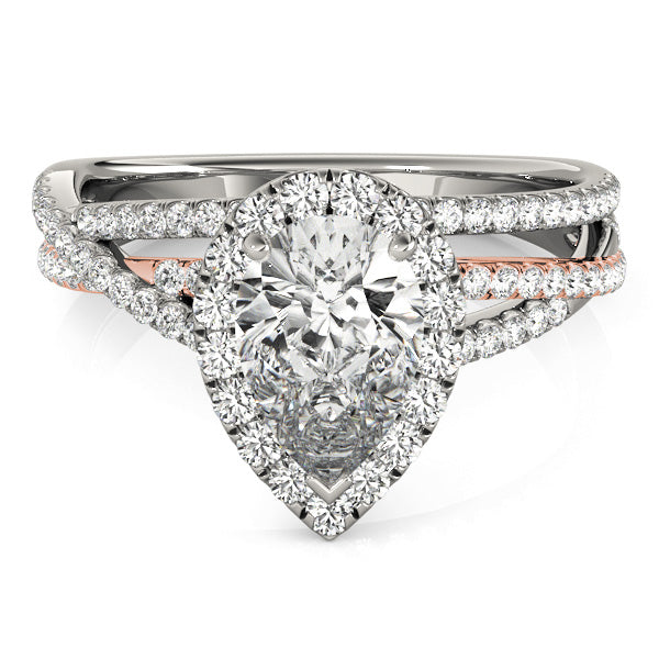 Multi Free Row Halo Pear Shape Engagement Ring - Elgrissy Diamonds