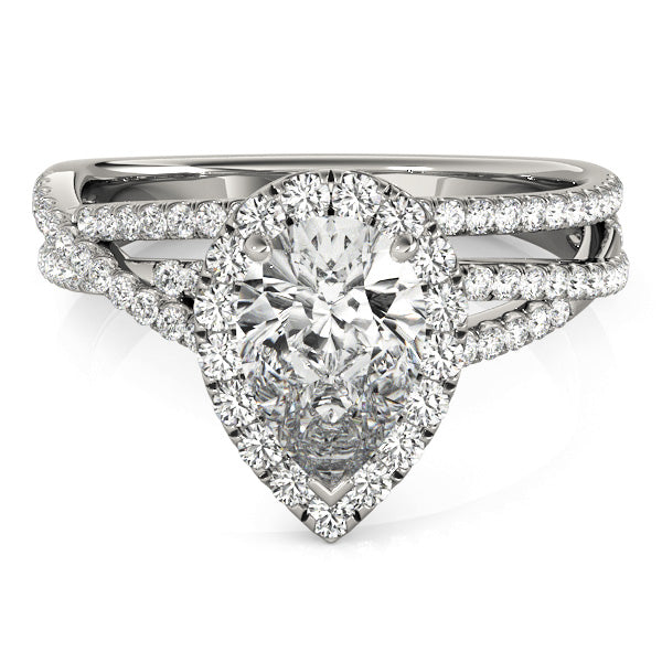 Multi Free Row Halo Pear Shape Engagement Ring - Elgrissy Diamonds