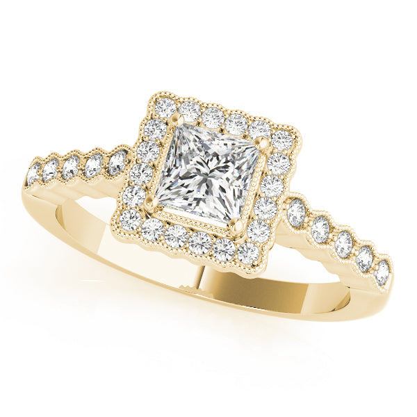 Halo Milgrain Princess Cut Engagement Ring - Elgrissy Diamonds