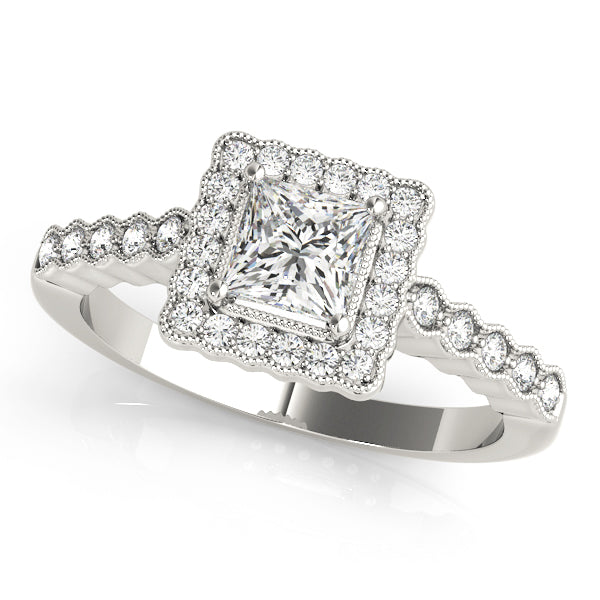 Halo Milgrain Princess Cut Engagement Ring - Elgrissy Diamonds