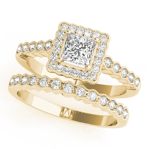 Halo Milgrain Princess Cut Engagement Ring - Elgrissy Diamonds