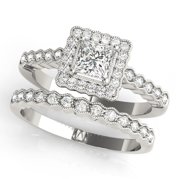 Halo Milgrain Princess Cut Engagement Ring - Elgrissy Diamonds