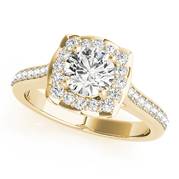 Vintage Square Halo Cathedral Round Engagement Ring - Elgrissy Diamonds
