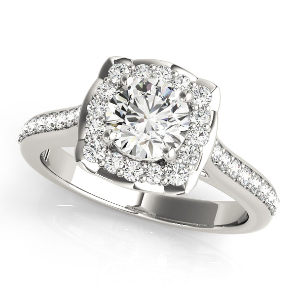 Vintage Square Halo Cathedral Round Engagement Ring - Elgrissy Diamonds