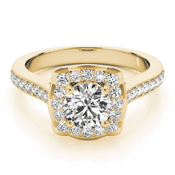 Vintage Square Halo Cathedral Round Engagement Ring - Elgrissy Diamonds