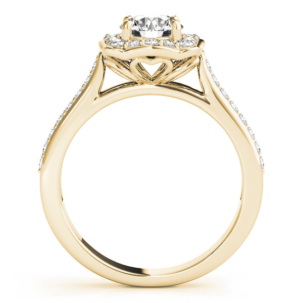 Vintage Square Halo Cathedral Round Engagement Ring - Elgrissy Diamonds