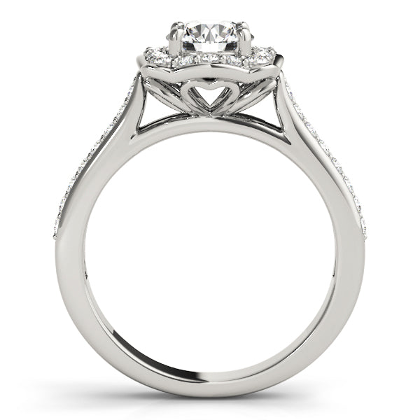 Vintage Square Halo Cathedral Round Engagement Ring - Elgrissy Diamonds