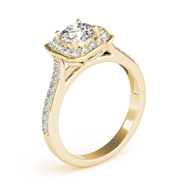 Vintage Square Halo Cathedral Round Engagement Ring - Elgrissy Diamonds