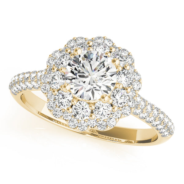 Double Floral Three Rows Pavé Round Engagement Ring - Elgrissy Diamonds