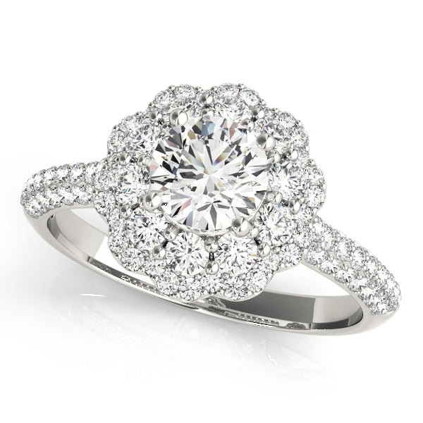 Double Floral Three Rows Pavé Round Engagement Ring - Elgrissy Diamonds