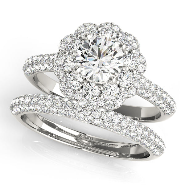 Double Floral Three Rows Pavé Round Engagement Ring - Elgrissy Diamonds