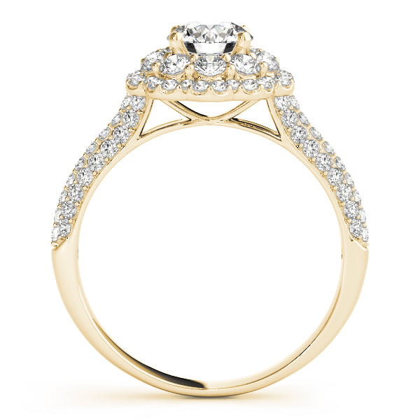 Double Floral Three Rows Pavé Round Engagement Ring - Elgrissy Diamonds