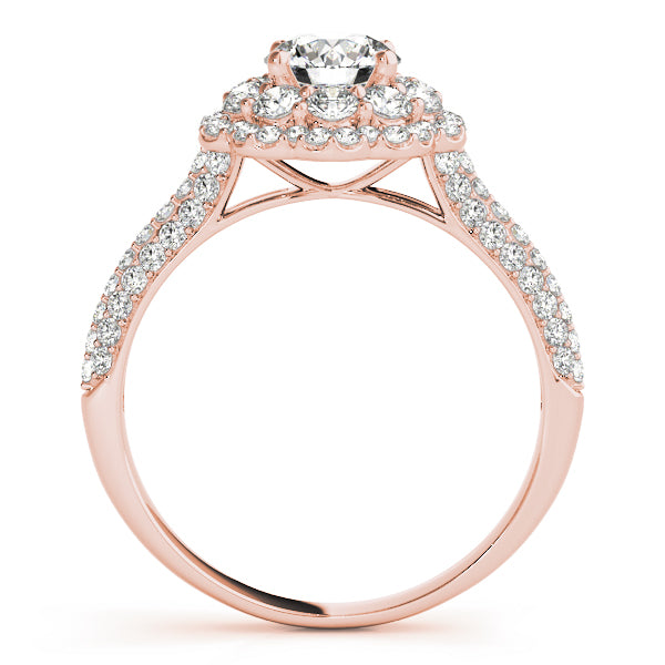 Double Floral Three Rows Pavé Round Engagement Ring - Elgrissy Diamonds