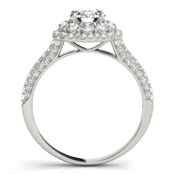 Double Floral Three Rows Pavé Round Engagement Ring - Elgrissy Diamonds