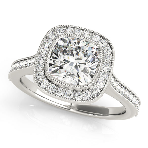 Bezel Halo Channel Pavé Wrapped Cushion Engagement Ring - Elgrissy Diamonds