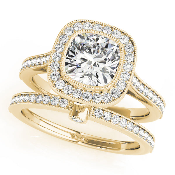 Bezel Halo Channel Pavé Wrapped Cushion Engagement Ring - Elgrissy Diamonds