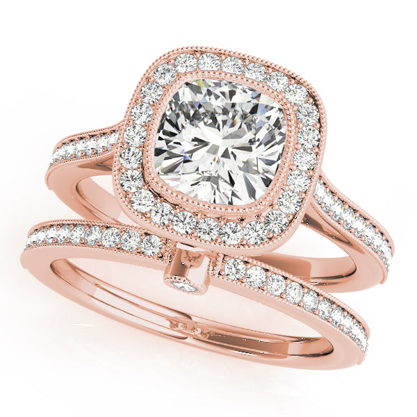 Bezel Halo Channel Pavé Wrapped Cushion Engagement Ring - Elgrissy Diamonds