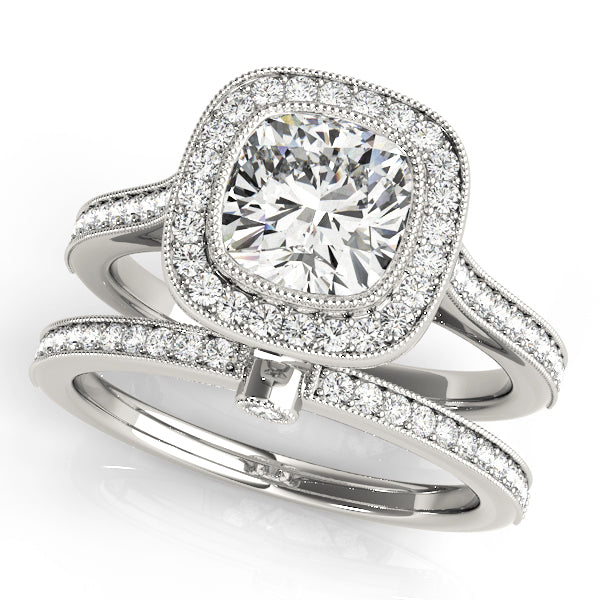 Bezel Halo Channel Pavé Wrapped Cushion Engagement Ring - Elgrissy Diamonds