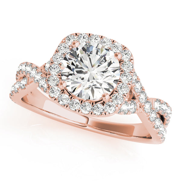 Halo Pavé Crossover Cathedral Round Engagement Ring - Elgrissy Diamonds