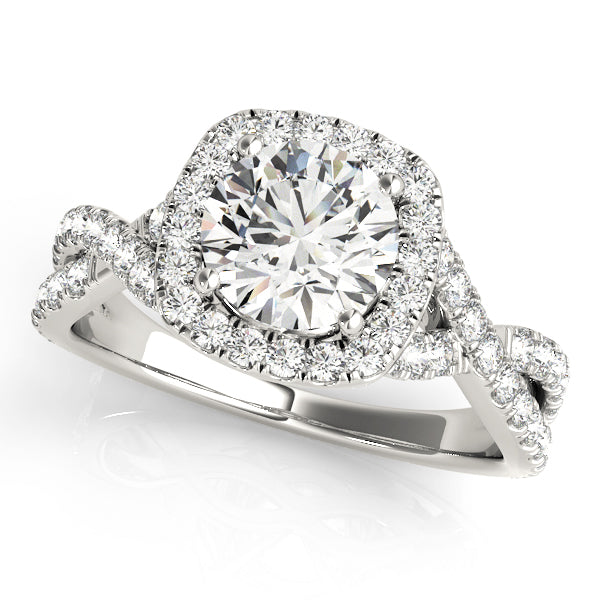 Halo Pavé Crossover Cathedral Round Engagement Ring - Elgrissy Diamonds