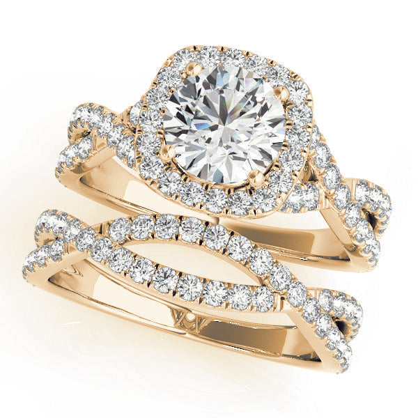 Halo Pavé Crossover Cathedral Round Engagement Ring - Elgrissy Diamonds