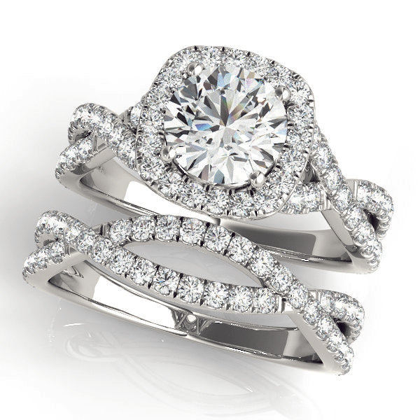 Halo Pavé Crossover Cathedral Round Engagement Ring - Elgrissy Diamonds