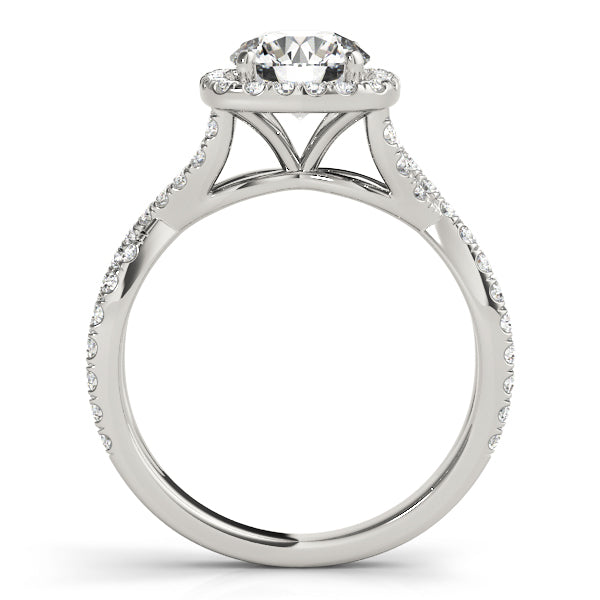 Halo Pavé Crossover Cathedral Round Engagement Ring - Elgrissy Diamonds