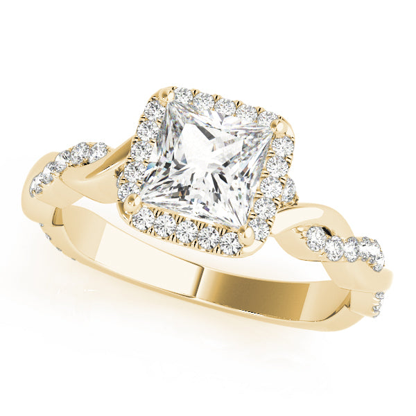 Pavé Twisted Shank Halo Princess Cut Engagement Ring - Elgrissy Diamonds