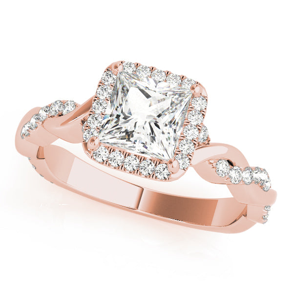 Pavé Twisted Shank Halo Princess Cut Engagement Ring - Elgrissy Diamonds