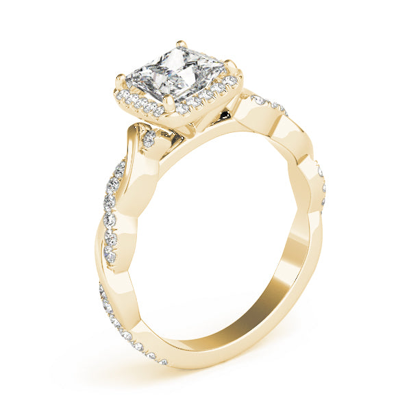 Pavé Twisted Shank Halo Princess Cut Engagement Ring - Elgrissy Diamonds