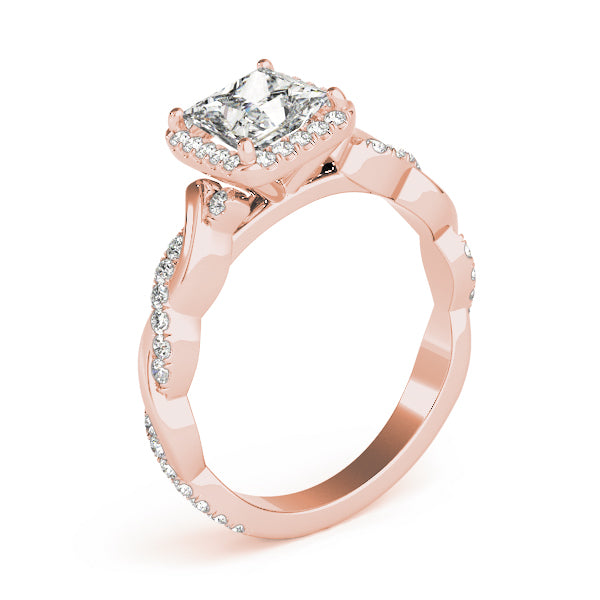Pavé Twisted Shank Halo Princess Cut Engagement Ring - Elgrissy Diamonds