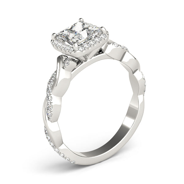 Pavé Twisted Shank Halo Princess Cut Engagement Ring - Elgrissy Diamonds
