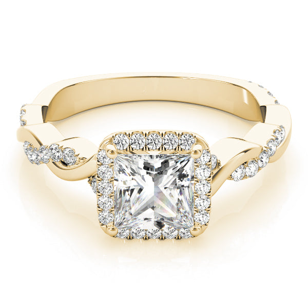 Pavé Twisted Shank Halo Princess Cut Engagement Ring - Elgrissy Diamonds