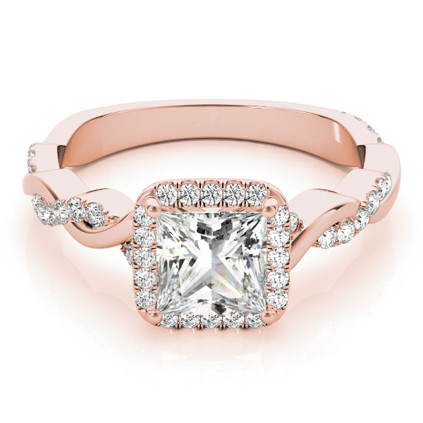 Pavé Twisted Shank Halo Princess Cut Engagement Ring - Elgrissy Diamonds