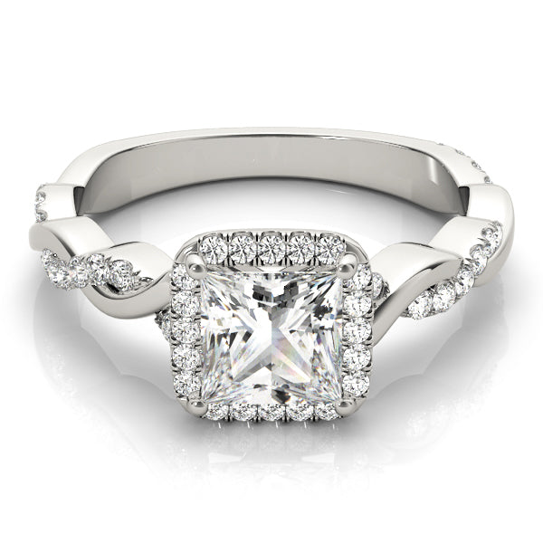 Pavé Twisted Shank Halo Princess Cut Engagement Ring - Elgrissy Diamonds