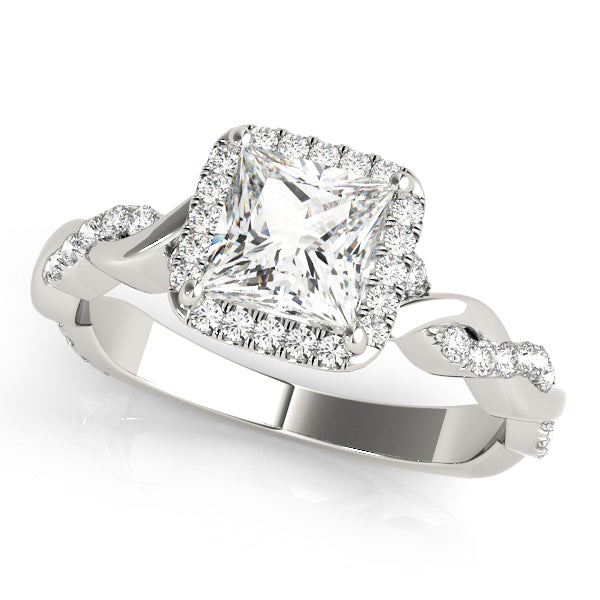 Pavé Twisted Shank Halo Princess Cut Engagement Ring - Elgrissy Diamonds