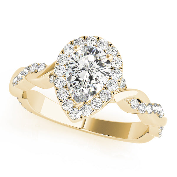 Twisted Pavé Shank Halo Pear Shape Engagement Ring - Elgrissy Diamonds