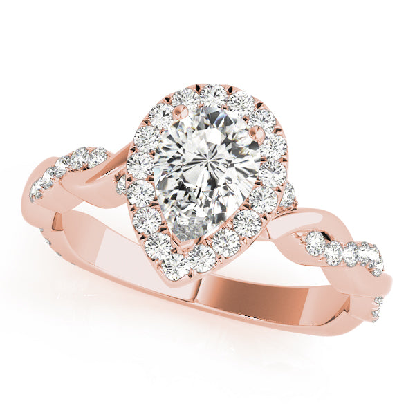 Twisted Pavé Shank Halo Pear Shape Engagement Ring - Elgrissy Diamonds