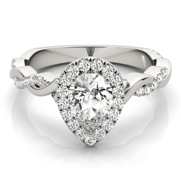 Twisted Pavé Shank Halo Pear Shape Engagement Ring - Elgrissy Diamonds