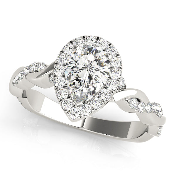 Twisted Pavé Shank Halo Pear Shape Engagement Ring - Elgrissy Diamonds