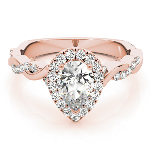 Twisted Pavé Shank Halo Pear Shape Engagement Ring - Elgrissy Diamonds