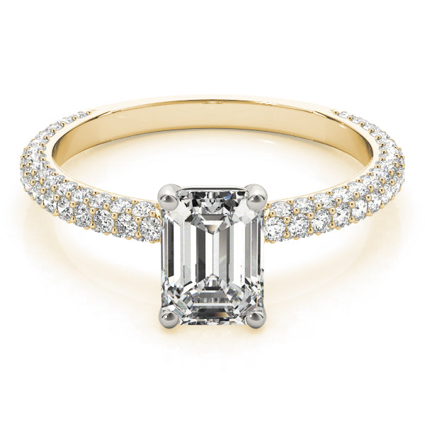 Three Rows Pavé Solitaire Emerald Cut Engagement Ring - Elgrissy Diamonds