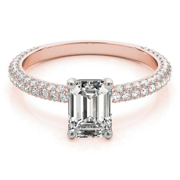 Three Rows Pavé Solitaire Emerald Cut Engagement Ring - Elgrissy Diamonds