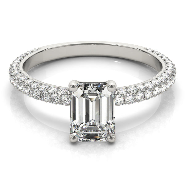 Three Rows Pavé Solitaire Emerald Cut Engagement Ring - Elgrissy Diamonds