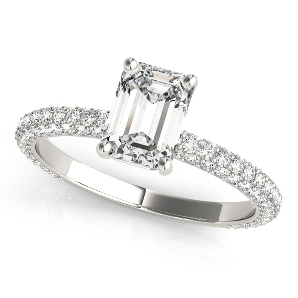 Three Rows Pavé Solitaire Emerald Cut Engagement Ring - Elgrissy Diamonds