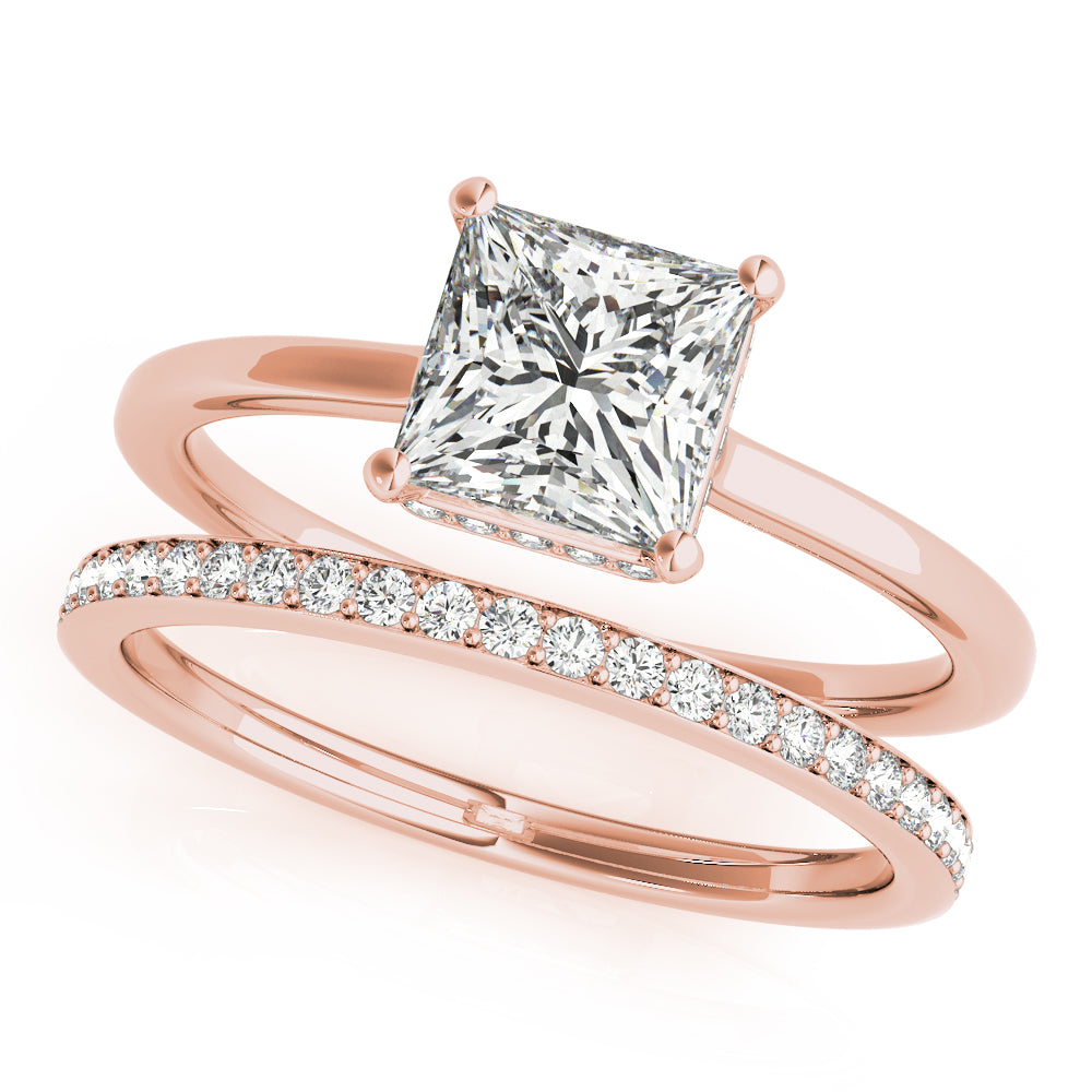 Hidden Halo Solitaire Princess Cut Engagement Ring - Elgrissy Diamonds
